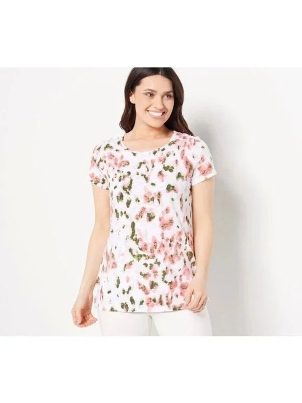 Belle by Kim Gravel Tshirt XS Slub Knit Safari Short Sleeve Flamingo NEW